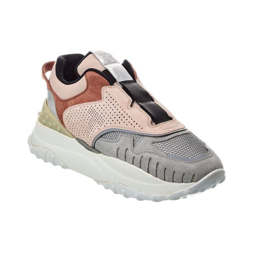 Tod's Suede & Leather Sneaker, Silver